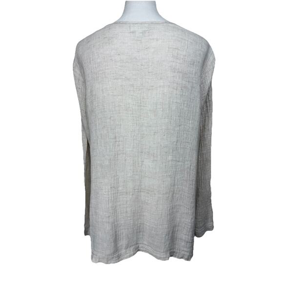 Pure Jill 100% Linen Crepe Button Up Long Sleeve Tunic Cardigan Beige Sz XL - Picture 7 of 15
